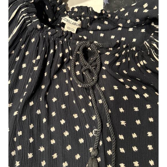 Billabong Black Mixed Print Stripe Polka Dot Blouse Size Large Long Sleeve Boho - Picture 8 of 9